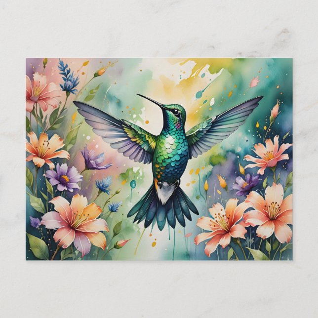 colorful hummingbird postcard vykort (Framsida)