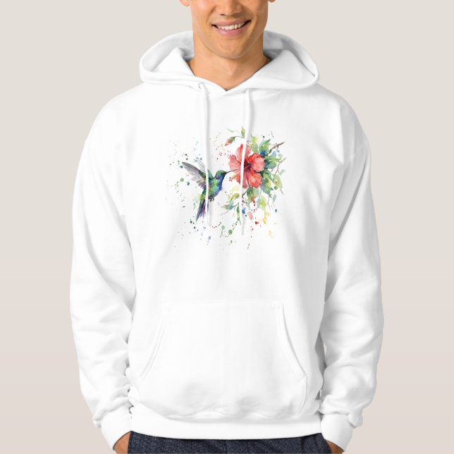 Colorful Hummingbird Watercolor Floral Nature Art Hoodie (Framsida)
