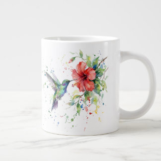 Colorful Hummingbird Watercolor Floral Nature Art Jumbo Mugg