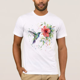 Colorful Hummingbird Watercolor Floral Nature Art T Shirt