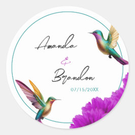 Colorful Hummingbirds Purple Daisies Wedding Runt Klistermärke