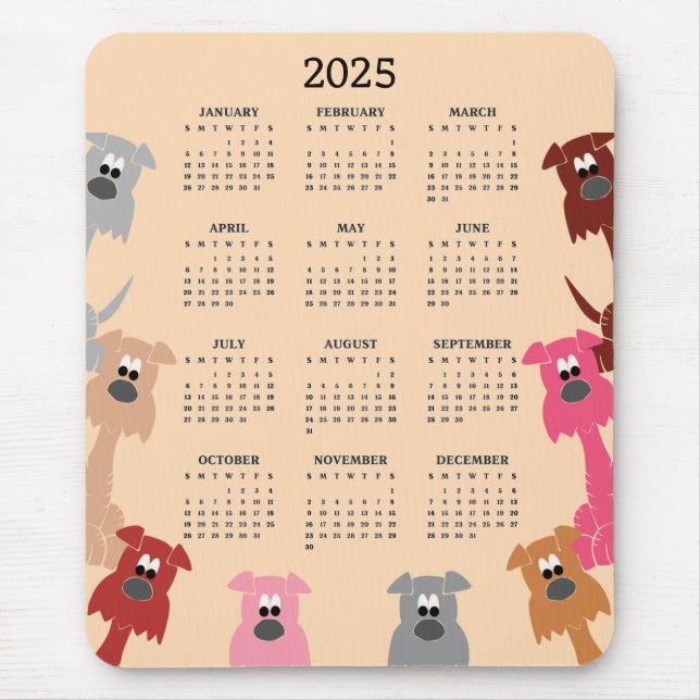 Colorful Hundar 2025 Calendar Mousepad Musmatta (Framsidan)