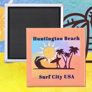 Colorful Huntington Beach CA Surfa City USA Magnet