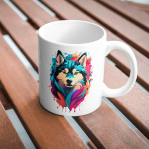 Colorful Husky Hund Head Vibrant Husky Älskare Kaffemugg