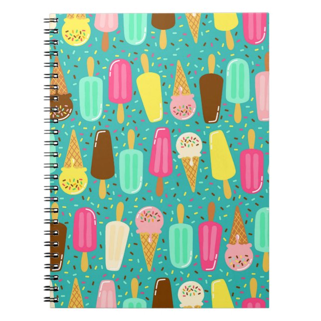 Colorful Ice Cream Pattern Summer  Anteckningsbok (Framsidan)