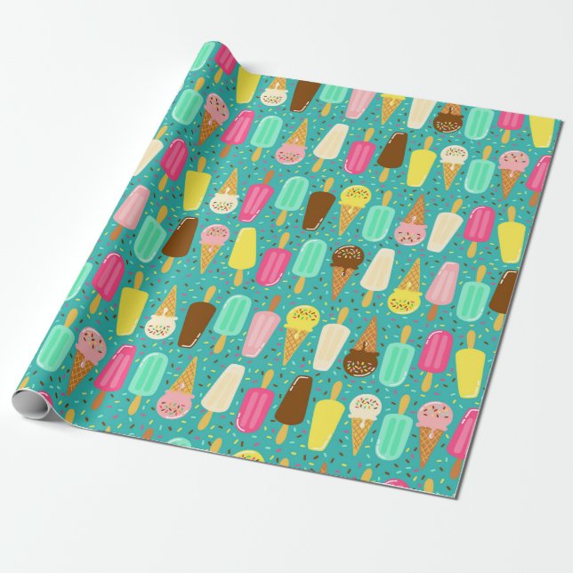 Colorful Ice Cream Pattern Summer  Presentpapper (Utrullad)
