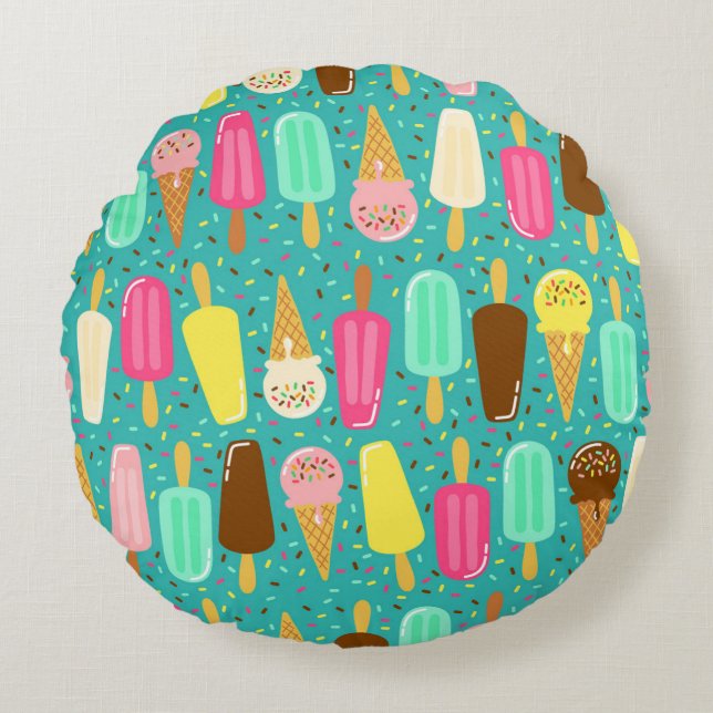 Colorful Ice Cream Pattern Summer  Rund Kudde (Framsidan)