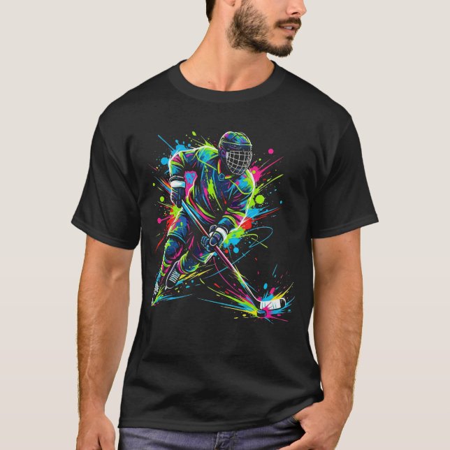 Colorful Ice Hockey Fan Player Tie Dye T Shirt (Framsida)