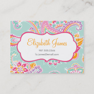 Colorful Illustrated Bohemian Paisley Henna Visitkort
