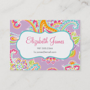 Colorful Illustrated Bohemian Paisley Henna Visitkort