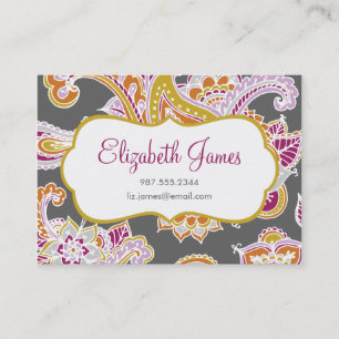 Colorful Illustrated Bohemian Paisley Henna Visitkort