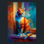 Colorful Impressionist Cat Animal Painting Poster<br><div class="desc">A vibrant impressionist painting of a beautiful cat captured in warm glowing color. Expressive brush strokes and luminous tones create a striking feline artwork perfect for cat lovers and modern home decor.</div>
