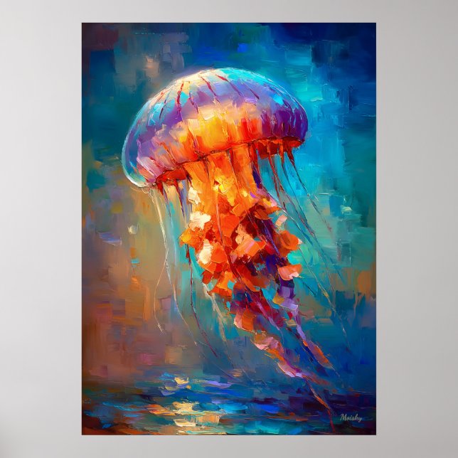 Colorful Impressionist Jellyfish Ocean Painting Poster (Framsidan)