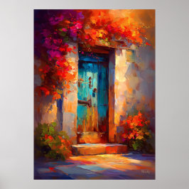 Colorful Impressionist Mediterranean Door Painting Poster