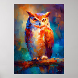 Colorful Impressionist Owl Wildlife Painting Poster
