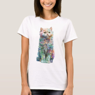 Colorful Impressionist Painterly Fluffy Cat Women T Shirt