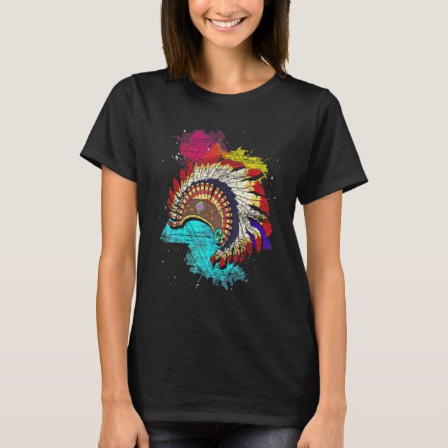 Colorful Indian Headdress Indigenous Indian Native T Shirt (Framsida)