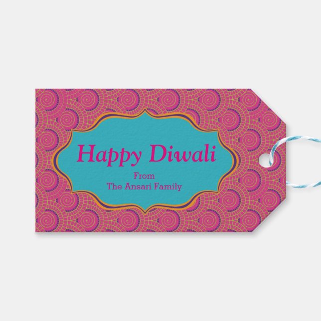 Colorful Indian Mönster Diwali Presentetikett (Framsidan (Horisontell))