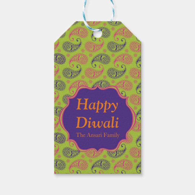 Colorful Indian Mönster Diwali Presentetikett (Framsidan)