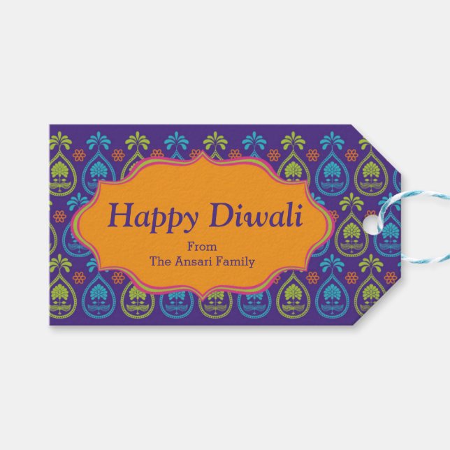 Colorful Indian Mönster Diwali Presentetikett (Framsidan (Horisontell))