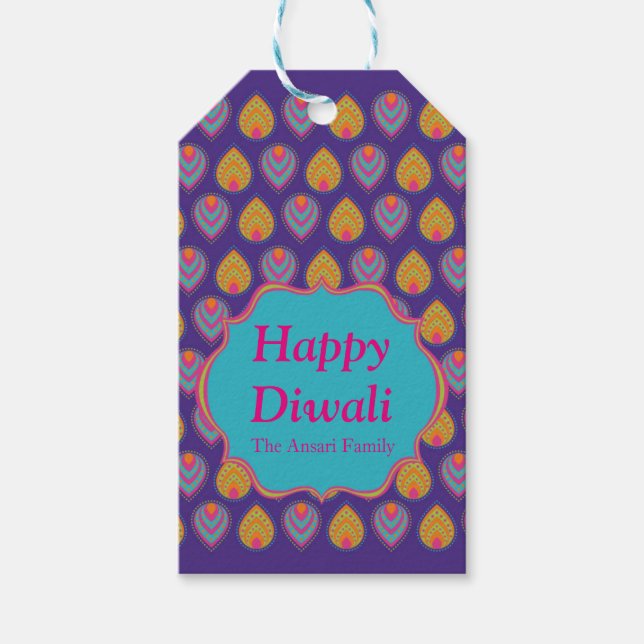 Colorful Indian Mönster Diwali Presentetikett (Framsidan)