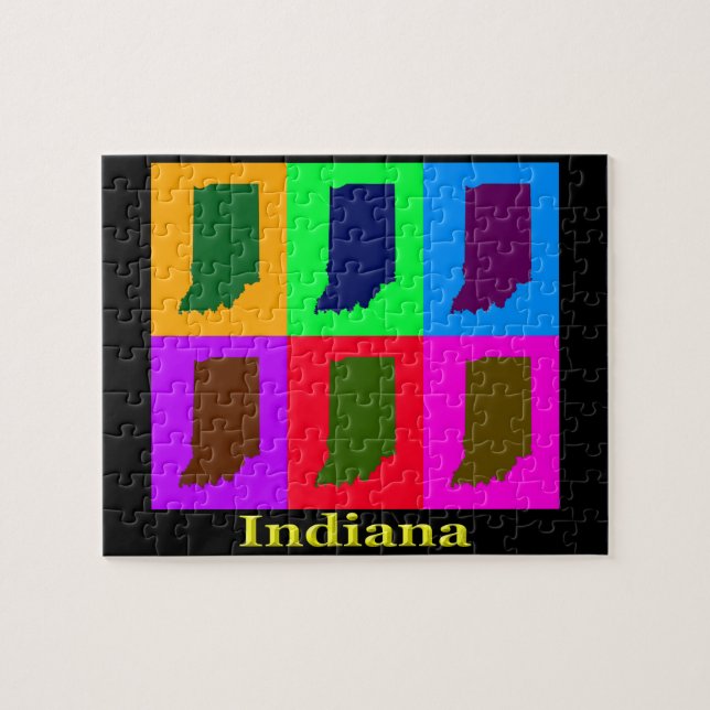 Colorful Indiana State Pop Art Karta Pussel (Horisontell)