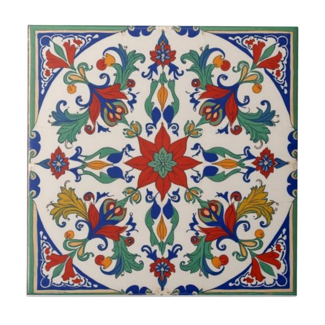 Colorful Iznik Persian Turkish Handpainted Repro Kakelplatta (Framsidan)