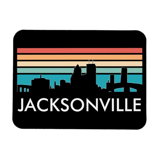 Colorful Jacksonville Florida Retro Sunset Skyline Magnet (Horisontell)