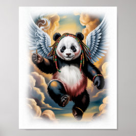 Colorful Jamaican Panda Angel on a White Poster