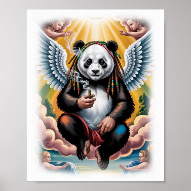 Colorful Jamaican Panda with Angels on a White Poster (Framsidan)