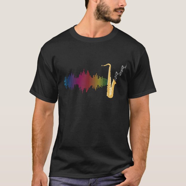 Colorful Jazz Music Soundwave Saxophone T Shirt (Framsida)