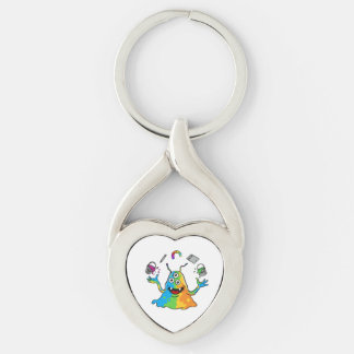 Colorful Jelly Alien Juggling Cute Monster Heart K Twisted Heart Silverfärgad Nyckelring
