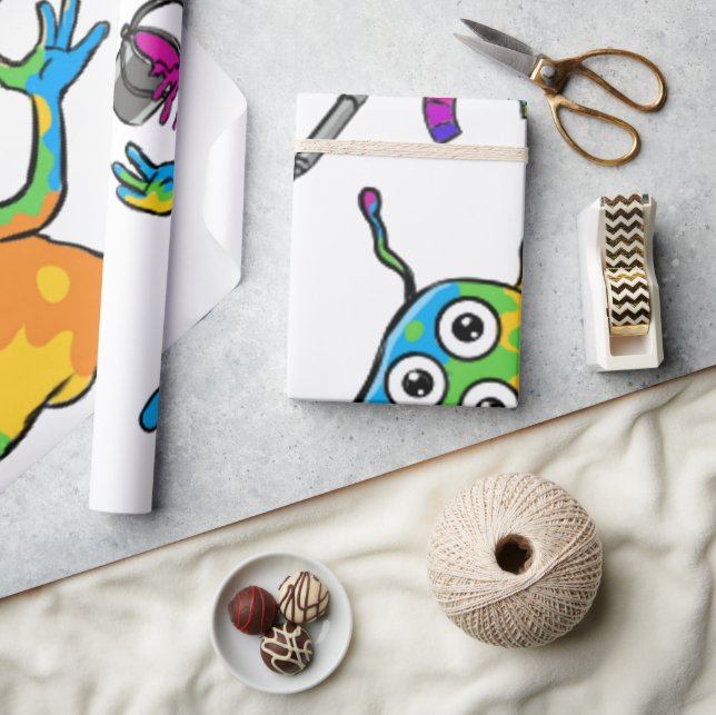 Colorful Jelly Alien Juggling, Wrapping Paper Presentpapper (Hantverk)