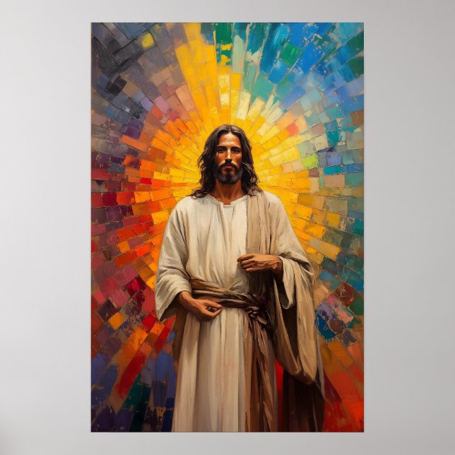 Colorful Jesus Kristus Porträtt Abstrakt Mosaic Ar Poster (Framsidan)