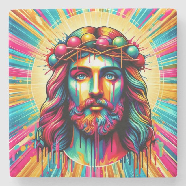 Colorful Jesus underlägg! Stenunderlägg (Framsidan)