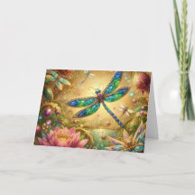 Colorful Jeweled Dragonfly Birthday Card