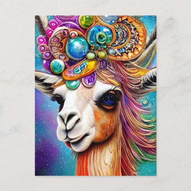 Colorful Jeweled Llama Vykort (Framsida)