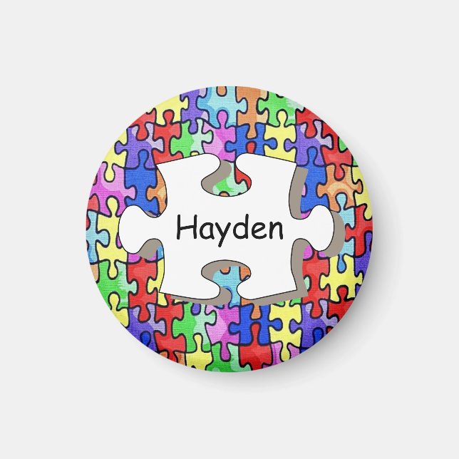 Colorful Jigsaw Puzzle Pattern Personalised Magnet (Framsidan)
