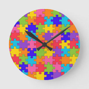 Colorful Jigszawa Puzzle Mönster Rund Klocka