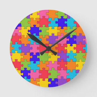 Colorful Jigszawa Puzzle Mönster Rund Klocka