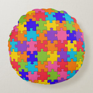 Colorful Jigszawa Puzzle Rund Kudde