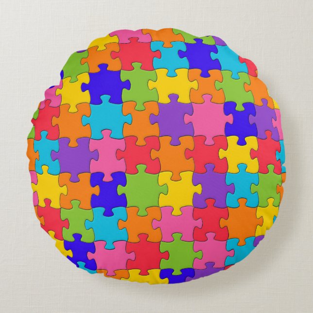 Colorful Jigszawa Puzzle Rund Kudde (Framsidan)