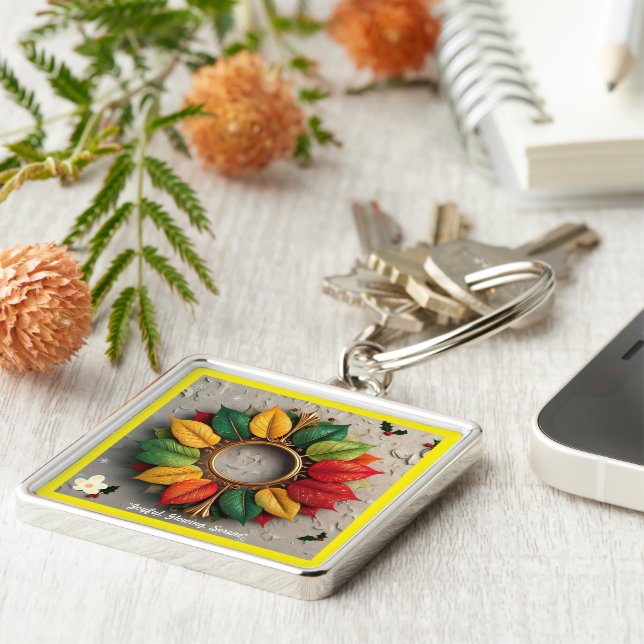 "Colorful jul Dream" Fyrkantig Silverfärgad Nyckelring (Sidan)