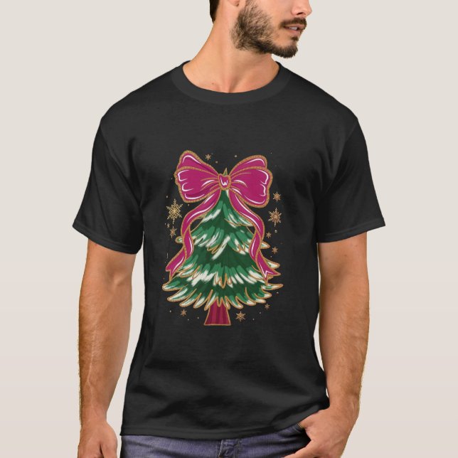 Colorful Julgran Rosa Coquette Bow Christma T Shirt (Framsida)