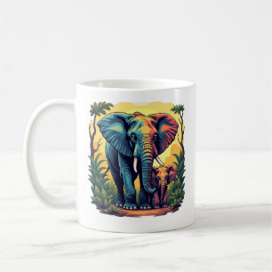 Colorful Jungle Elephant och Baby Coffee Mugg