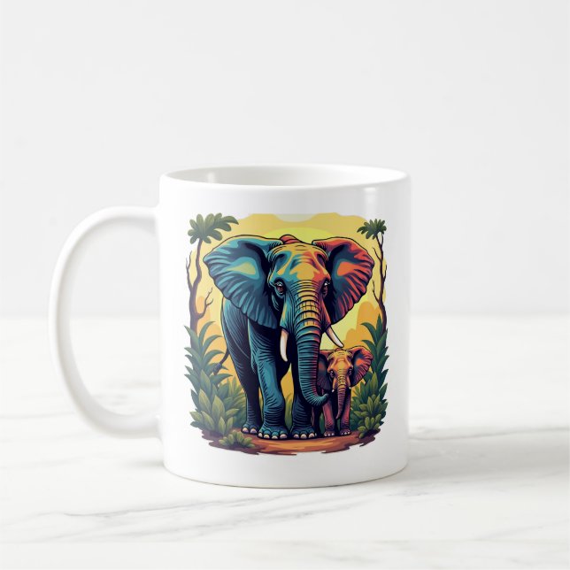 Colorful Jungle Elephant och Baby Coffee Mugg (Vänster)