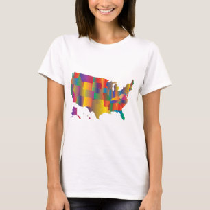 Colorful Karta i Amerika T Shirt