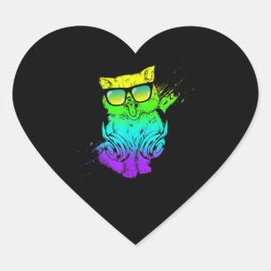 Colorful Kattunge DJ Techno Cat Music EDM Party Hjärtformat Klistermärke
