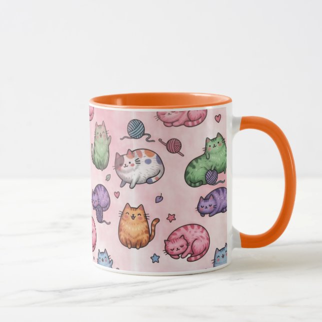 Colorful Kawaii Chubby Cats Pattern Mugg (Höger)