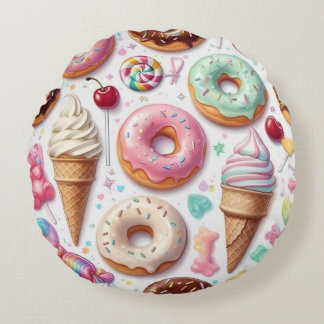 Colorful Kawaii Dessert Mönster Rund Kudde